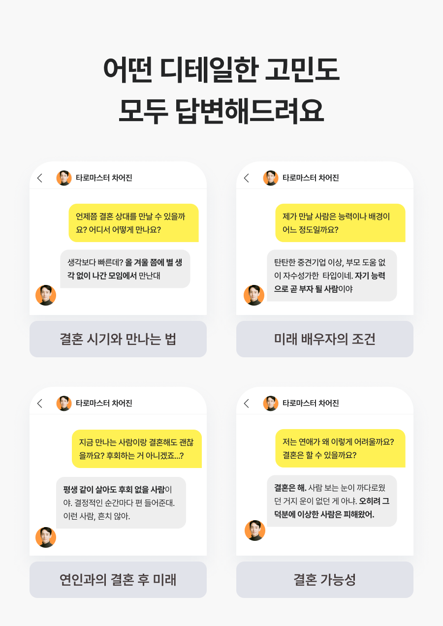 직관 타로 마스터, 차어진 운명의 결혼 상대: 배우자 스펙·결혼 시기·만나는 법